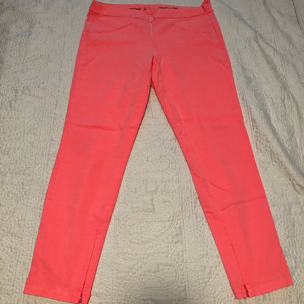Gap neon coral super skinny khaki pants, 12, EUC
